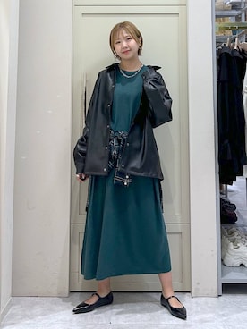 「アイテム（ライダースジャケット）」を使った、いそまるさん（レディース・168cm）の夏コーディネート
