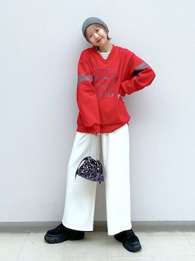 「PAGEBOY（ページボーイ）のニットビーニー（ニットキャップ/ビーニー）」を使った、いそまるさん（レディース・168cm）の冬コーディネート