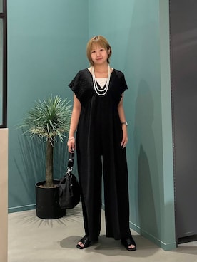 「LOWRYS FARM（ローリーズファーム）のパールタレンネックレス　249411（ネックレス、ベージュ系）」を使った、いそまるさん（レディース・168cm）の夏コーディネート