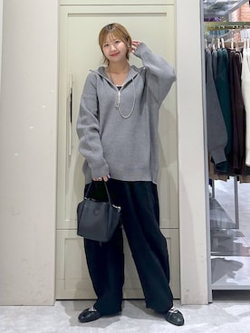 「LOWRYS FARM（ローリーズファーム）の【LFM(U)】アゼニットハーフＺＩＰプルオーバー　 593385（ニット/セーター）」を使った、いそまるさん（レディース・168cm）の秋コーディネート