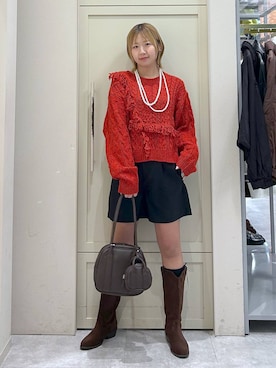 「LOWRYS FARM（ローリーズファーム）のパールタレンネックレス　249411（ネックレス）」を使った、いそまるさん（レディース・168cm）の冬コーディネート