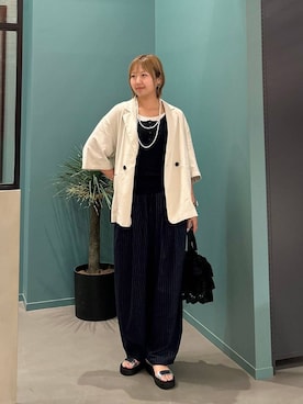 「LOWRYS FARM（ローリーズファーム）のイージーワイドコクーンパンツ 327286（その他パンツ、ブルー系）」を使った、いそまるさん（レディース・168cm）の夏コーディネート