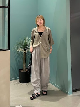 「LOWRYS FARM（ローリーズファーム）の【LFM(U)】チェックフーディショートシャツＳＳ　 1043924（シャツ/ブラウス、グリーン系）」を使った、いそまるさん（レディース・168cm）の夏コーディネート