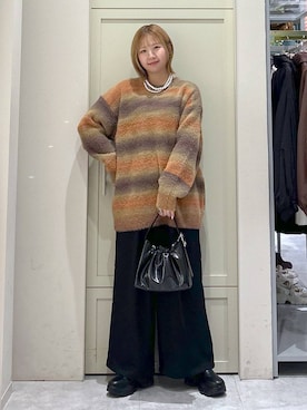 「LOWRYS FARM（ローリーズファーム）のパールタレンネックレス　249411（ネックレス）」を使った、いそまるさん（レディース・168cm）の冬コーディネート