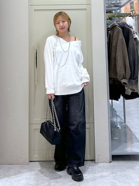 「PAGEBOY（ページボーイ）の【選べる着丈/前後2WAY/マシンウォッシャブル】マルチWAYネックプルオーバー/ニット（ニット/セーター）」を使った、いそまるさん（レディース・168cm）の秋コーディネート