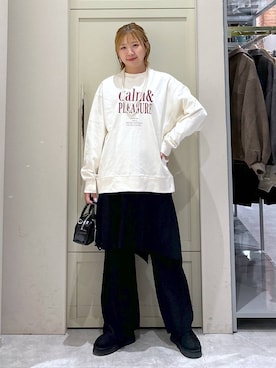 「LOWRYS FARM（ローリーズファーム）のパールタレンネックレス　249411（ネックレス）」を使った、いそまるさん（レディース・168cm）の秋コーディネート