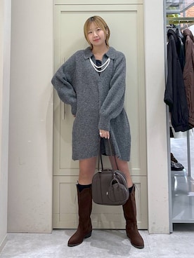 「LOWRYS FARM（ローリーズファーム）のパールタレンネックレス　249411（ネックレス）」を使った、いそまるさん（レディース・168cm）の秋コーディネート