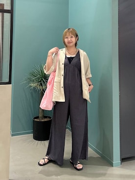 「アイテム（トートバッグ、ピンク系）」を使った、いそまるさん（レディース・168cm）の夏コーディネート