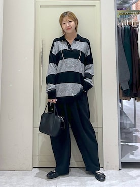 「LOWRYS FARM（ローリーズファーム）の【LFM(U)】ハイゲージニットポロ　 593278（ニット/セーター）」を使った、いそまるさん（レディース・168cm）の秋コーディネート