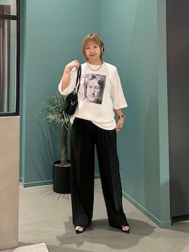 「LOWRYS FARM（ローリーズファーム）の【LFM(U)】TRタックワイドパンツ　 1043105（その他パンツ、ブラック系）」を使った、いそまるさん（レディース・168cm）の夏コーディネート