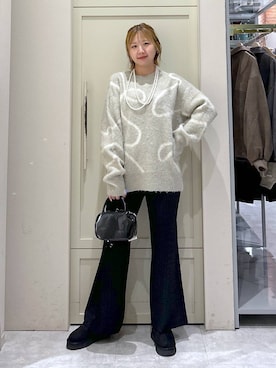 「LOWRYS FARM（ローリーズファーム）のパールタレンネックレス　249411（ネックレス）」を使った、いそまるさん（レディース・168cm・20代）の秋コーディネート