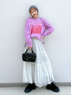 「PAGEBOY（ページボーイ）のニットビーニー（ニットキャップ/ビーニー）」を使った、いそまるさん（レディース・168cm）の冬コーディネート