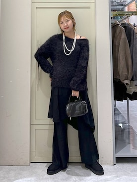 「LOWRYS FARM（ローリーズファーム）のパールタレンネックレス　249411（ネックレス）」を使った、いそまるさん（レディース・168cm・20代）の秋コーディネート