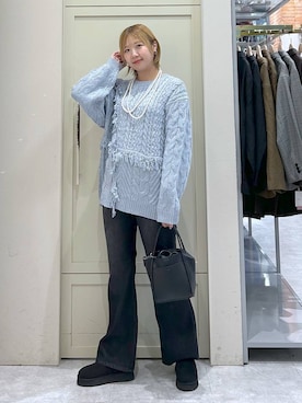 「LOWRYS FARM（ローリーズファーム）のパールタレンネックレス　249411（ネックレス）」を使った、いそまるさん（レディース・168cm・20代）の秋コーディネート