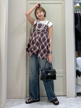 「LOWRYS FARM（ローリーズファーム）のパールタレンネックレス　249411（ネックレス）」を使った、いそまるさん（レディース・168cm・20代）の夏コーディネート