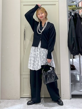 「LOWRYS FARM（ローリーズファーム）のパールタレンネックレス　249411（ネックレス）」を使った、いそまるさん（レディース・168cm）の冬コーディネート