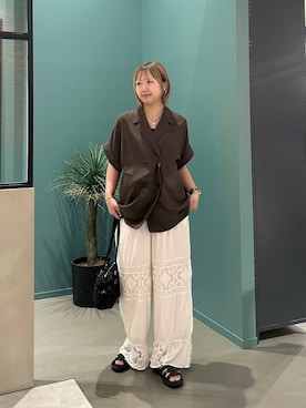 「LOWRYS FARM（ローリーズファーム）のＴＯＰモチーフステンレスネックレス 1050283（ネックレス、シルバー系）」を使った、いそまるさん（レディース・168cm）の夏コーディネート
