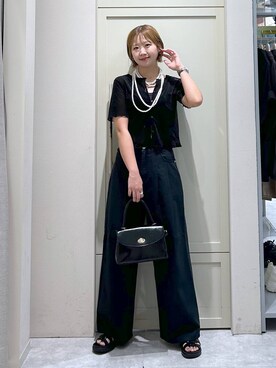 「LOWRYS FARM（ローリーズファーム）のパールタレンネックレス　249411（ネックレス）」を使った、いそまるさん（レディース・168cm・20代）の夏コーディネート