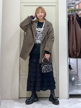 「アイテム（その他アウター、ブラウン系）」を使った、いそまるさん（レディース・168cm）の冬コーディネート