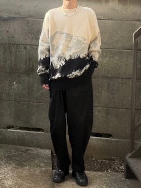 「オフホワイト」｜「アイテム（パンツ）」を使った、Y'zさん（メンズ・165cm）の冬コーディネート