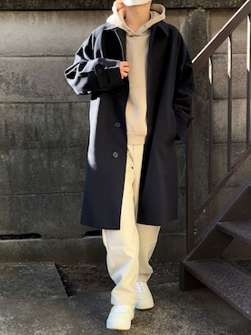 「NIKE」｜「アイテム（ステンカラーコート）」を使った、Y'zさん（メンズ・165cm）の冬コーディネート