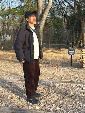 「go slow caravan（ゴースローキャラバン）のアイテム（キャップ）」を使った、せんじゅさん（メンズ・179cm）の冬コーディネート