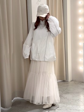 「ティアードスカート」｜「アイテム（マウンテンパーカー）」を使った、しんももさん（レディース・151cm）の冬コーディネート