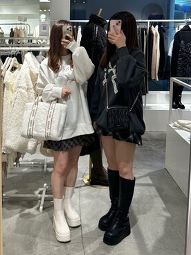 「one after another NICE CLAUP（ワンアフターアナザーナイスクラップ）のアイテム（スウェット）」を使った、しんももさん（レディース・151cm）の冬コーディネート