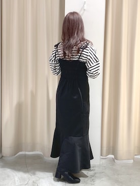 「one after another NICE CLAUP（ワンアフターアナザーナイスクラップ）のゆるっとメローボーダートップス（Tシャツ/カットソー）」を使った、しんももさん（レディース・151cm）の冬コーディネート