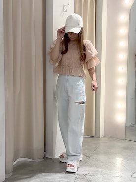 「one after another NICE CLAUP（ワンアフターアナザーナイスクラップ）のアイテム（キャップ）」を使った、しんももさん（レディース・151cm）の夏コーディネート