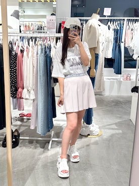 「one after another NICE CLAUP（ワンアフターアナザーナイスクラップ）のアイテム（キャップ）」を使った、しんももさん（レディース・151cm）の夏コーディネート