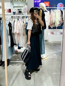 「one after another NICE CLAUP（ワンアフターアナザーナイスクラップ）のアイテム（キャップ）」を使った、しんももさん（レディース・151cm）の夏コーディネート