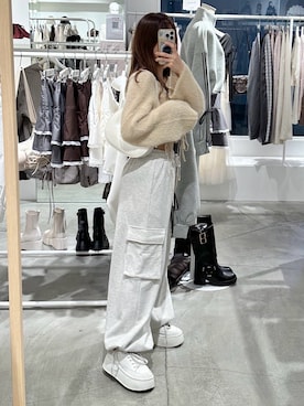 「one after another NICE CLAUP（ワンアフターアナザーナイスクラップ）のアイテム（スウェットパンツ）」を使った、しんももさん（レディース・151cm）の秋コーディネート
