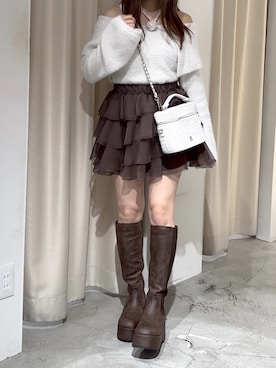 「one after another NICE CLAUP（ワンアフターアナザーナイスクラップ）のコサージュセット/スパンコールセーラーニット（ニット/セーター）」を使った、しんももさん（レディース・151cm）の秋コーディネート