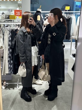 「one after another NICE CLAUP（ワンアフターアナザーナイスクラップ）のアイテム（ステンカラーコート）」を使った、しんももさん（レディース・151cm）の冬コーディネート