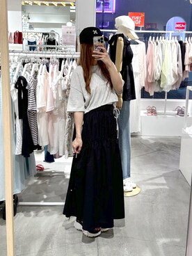 「one after another NICE CLAUP（ワンアフターアナザーナイスクラップ）のアイテム（キャップ）」を使った、しんももさん（レディース・151cm）の夏コーディネート