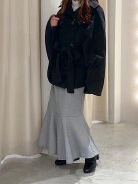「one after another NICE CLAUP（ワンアフターアナザーナイスクラップ）のアイテム（ポンチョ）」を使った、しんももさん（レディース・151cm）の秋コーディネート