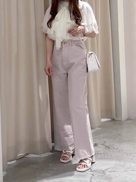 「one after another NICE CLAUP（ワンアフターアナザーナイスクラップ）の2way/ボウタイフレアスリーブブラウス（シャツ/ブラウス）」を使った、しんももさん（レディース・151cm）の夏コーディネート