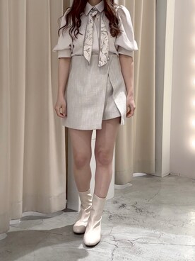 「one after another NICE CLAUP（ワンアフターアナザーナイスクラップ）のビジューボタンスカパン　2023SS（その他パンツ）」を使った、しんももさん（レディース・151cm）の春コーディネート