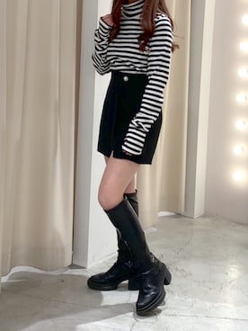 「one after another NICE CLAUP（ワンアフターアナザーナイスクラップ）のビジューボタンスカパン　2023SS（その他パンツ）」を使った、しんももさん（レディース・151cm）の冬コーディネート