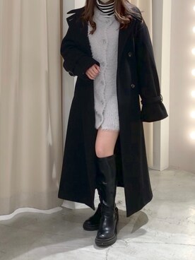 「ニットカーディガン」｜「アイテム（ステンカラーコート）」を使った、しんももさん（レディース・151cm）の冬コーディネート