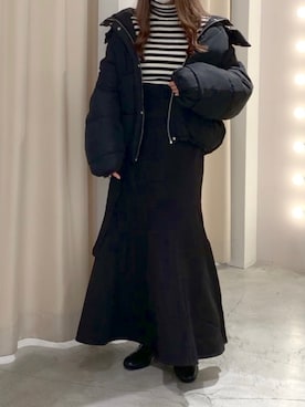 「ボーダーニット」｜「アイテム（ブルゾン）」を使った、しんももさん（レディース・151cm）の冬コーディネート