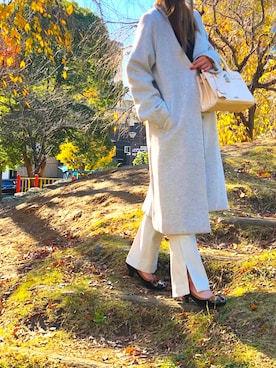 「LOWRYS FARM（ローリーズファーム）のアイテム（ノーカラーコート）」を使った、yumi✨さん（レディース・154cm）の秋コーディネート