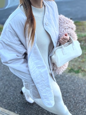 「andme（アンドミー）のアイテム（ノーカラージャケット）」を使った、yumi✨さん（レディース・154cm）の冬コーディネート