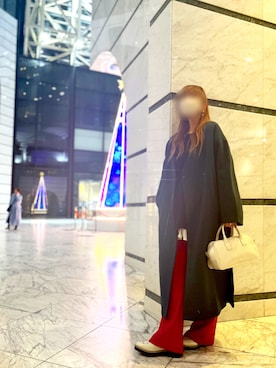 「クリスマス」｜「アイテム（ノーカラーコート）」を使った、yumi✨さん（レディース・154cm）の冬コーディネート