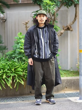 「ニットベスト」｜「アイテム（その他アウター）」を使った、Satoshi Makimotoさん（メンズ・166cm）の秋コーディネート