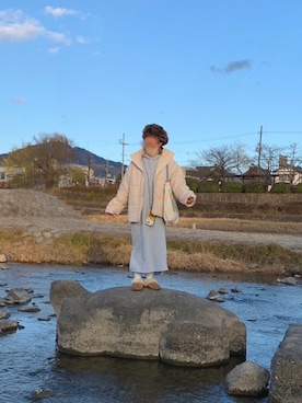 「ムートン」｜「アイテム（ワンピース/ドレス）」を使った、kanarashiiiiiさん（レディース・157cm）の冬コーディネート