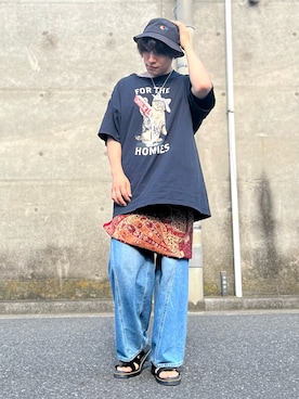「RAGEBLUE（レイジブルー）のアイテム（サンダル）」を使った、きょんさん（メンズ・168cm）の夏コーディネート