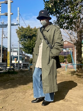 「ほめられ本命コーデ」｜「アイテム（ステンカラーコート）」を使った、きょんさん（メンズ・168cm）の冬コーディネート