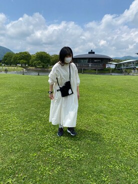 「CONVERSE（コンバース）のアイテム（バッグ、ブラック系）」を使った、ぴえちゃんさん（レディース・157cm）の夏コーディネート